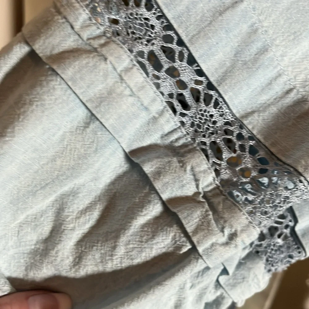 πLauren Ralph Lauren Black Label L Denim blue tunic,drawstring collar,lace trim. - Picture 6 of 6